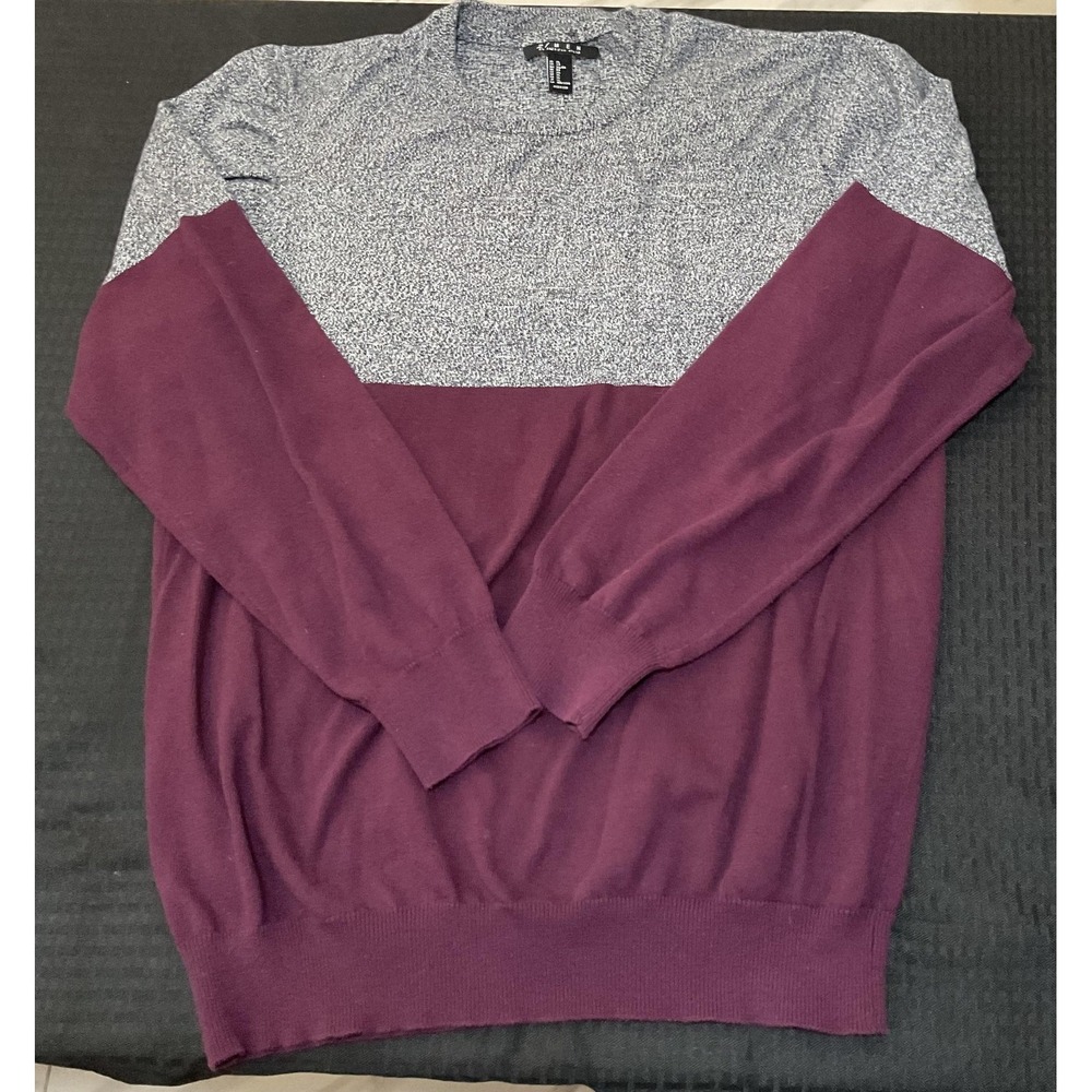 21 Men Sweater Mens‎ XL Purple Gray Colorblock Crew Neck Pullover Knit Preppy